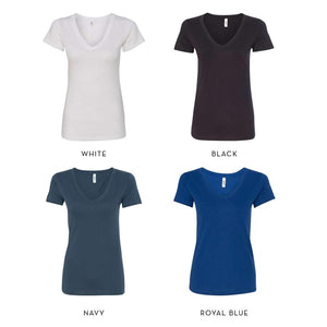 Personalized V-Neck Wifey Tee Colors: White, Black, Navy, Royal Blue.