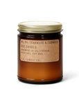 Teakwood & Tobacco Soy Candle, Candle shown in its brown container with gold lid and kraft brown paper label with black lettering. 