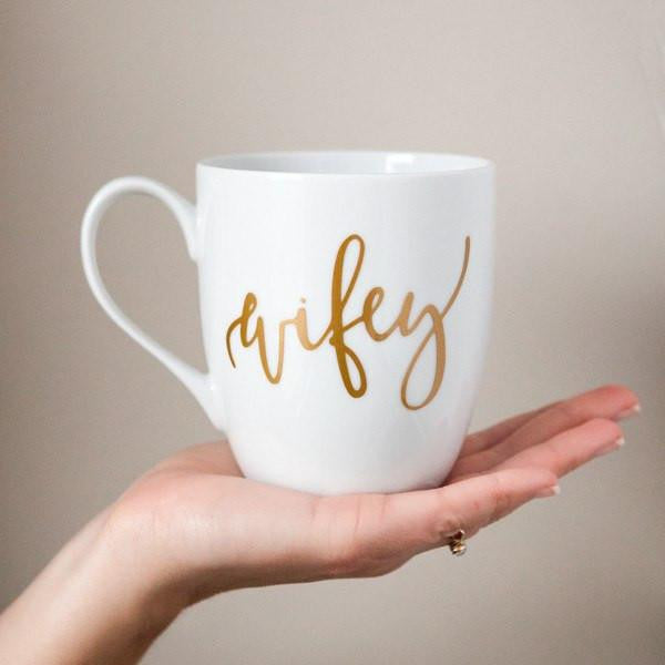 Gold Wifey Coffee Mug, bridal shower gifts, engagement gifts, gifts for wife