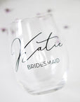 personalized bridesmaid stemless wine glasses — foxblossom