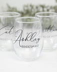 personalized bridesmaid stemless wine glasses — foxblossom